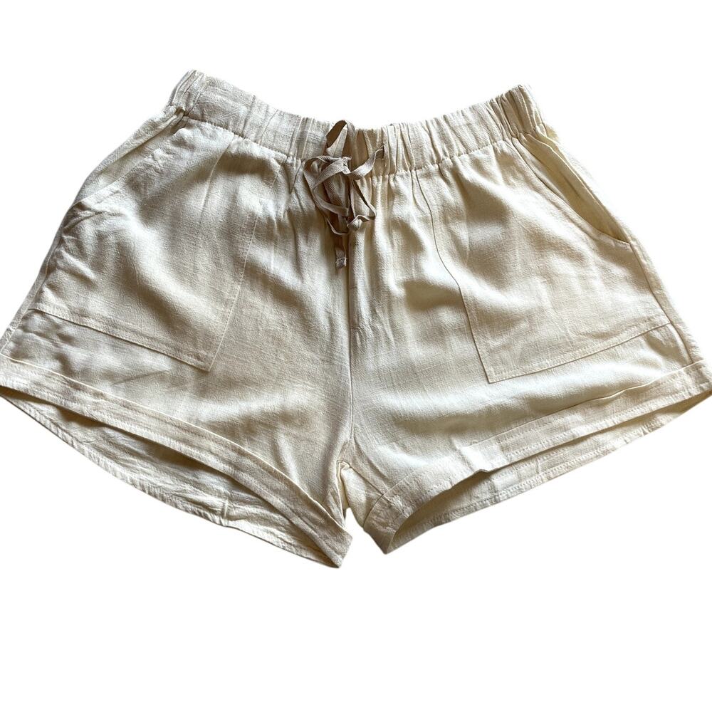 NWT Cotton Linen Blend Elastic Waist Ivory Lounge Shorts Large Boho Minimalist